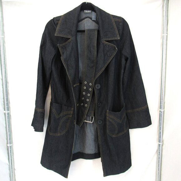 Bisou Bisou Michele Bohbot Women's 3 Button Blue Jean Jacket w/Belt Size Medium - Picture 1 of 11